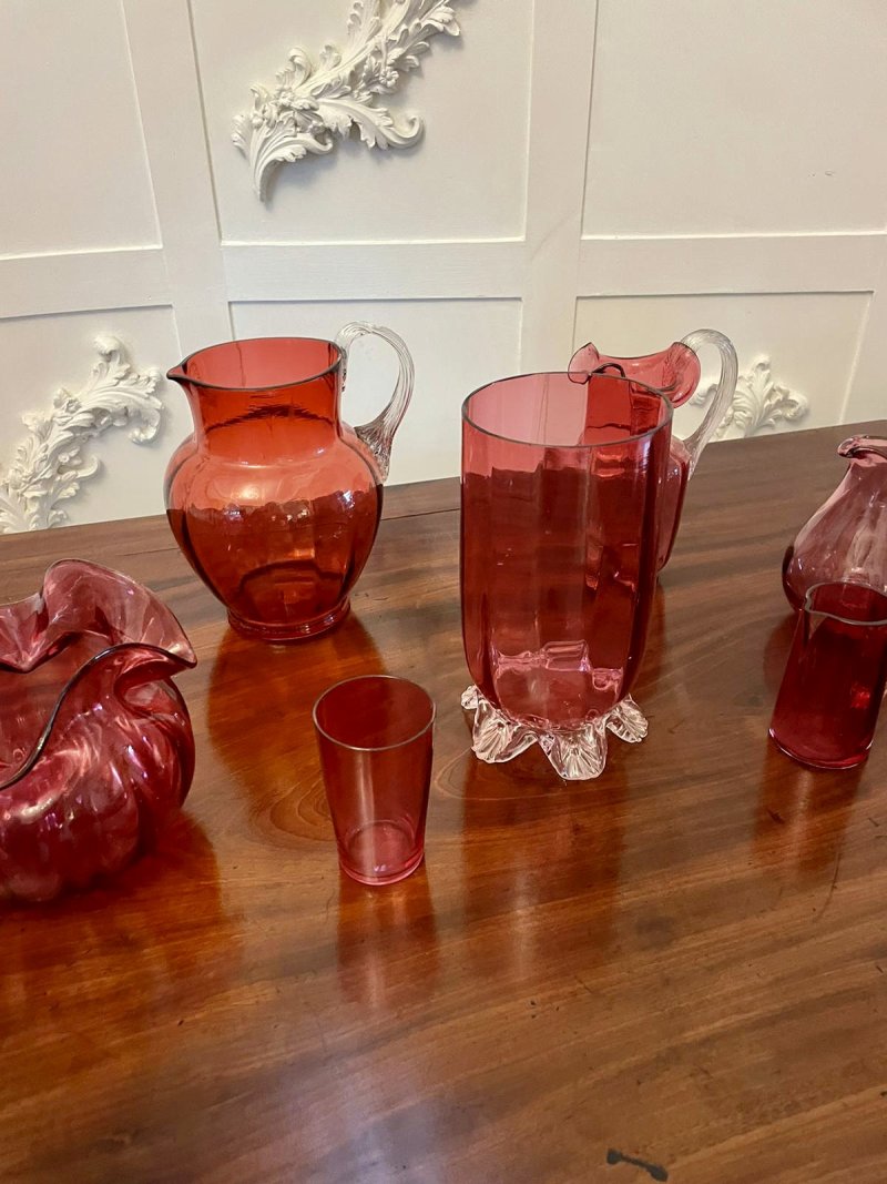 Antique Collection of Victorian Quality Cranberry Glass Items - Image 4